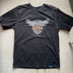 PREOWNED HARLEY DAVIDSON MENS BLACK SHORT SLEEVE TSHIRT 115 YEARS Large